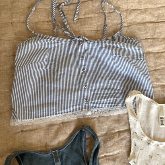 SKIMS Ribbed Tank Top Bundle of 3 in Slate Blue Floral Stripes Size XS - Picture 6 of 9